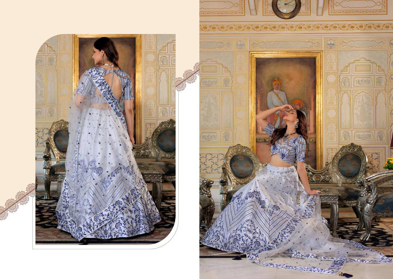 Zeel Clothing vol 30 Satin White Embroidered lehenga choli in Surat